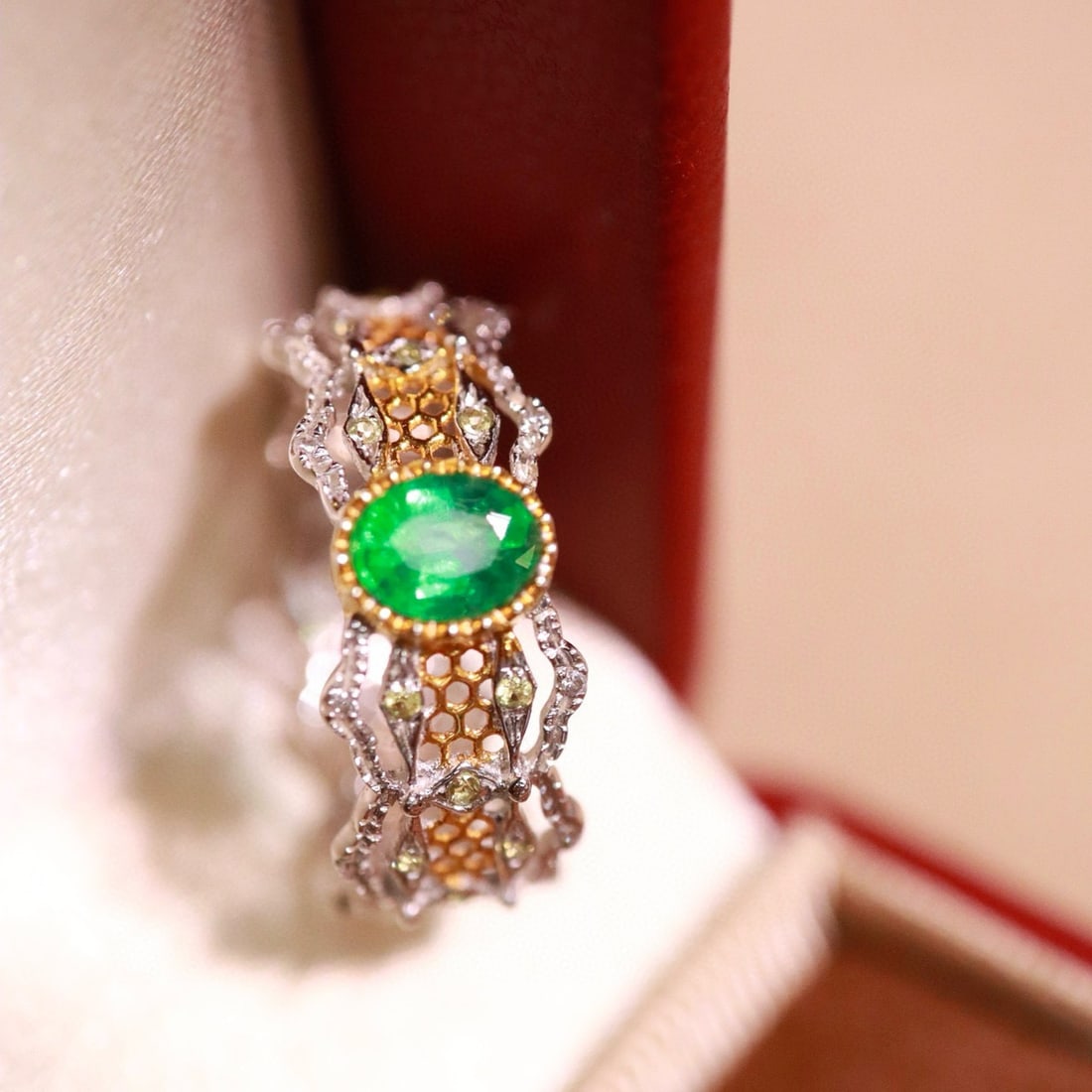 14k Gold 0.49 Ct Natural Emerald Ring: Ref:230977077 // gold content:14k gold // ring size:7. 25us // // main gemstone:emerald // shape:oval // carat weight:0. 49ct // color:green // treatment:natural // Condition: New Low Estimate: