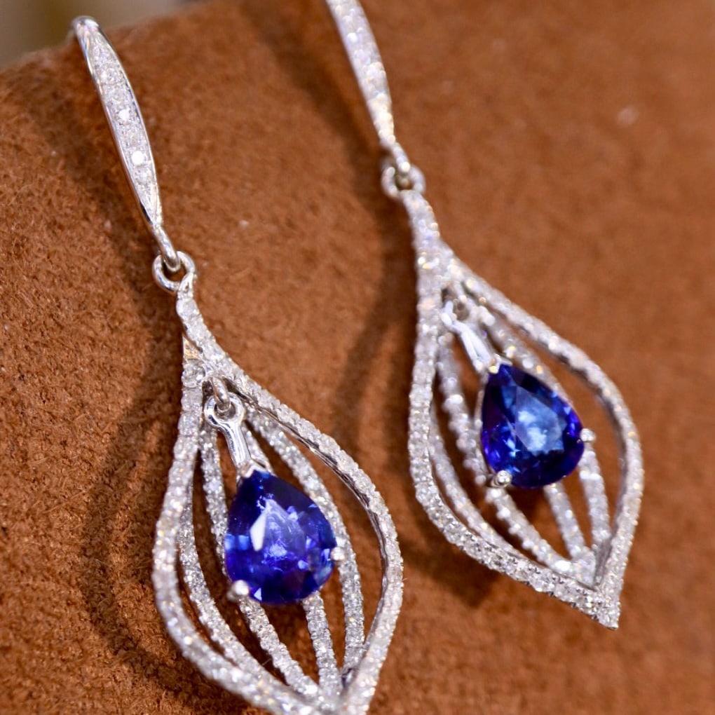 14k Gold 2.10 Ctw Natural Sapphire & Diamond Earrings - 2