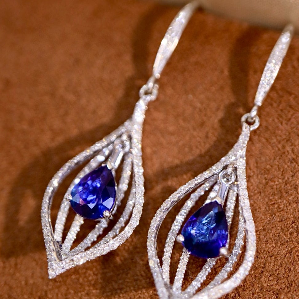 14k Gold 2.10 Ctw Natural Sapphire & Diamond Earrings - 3