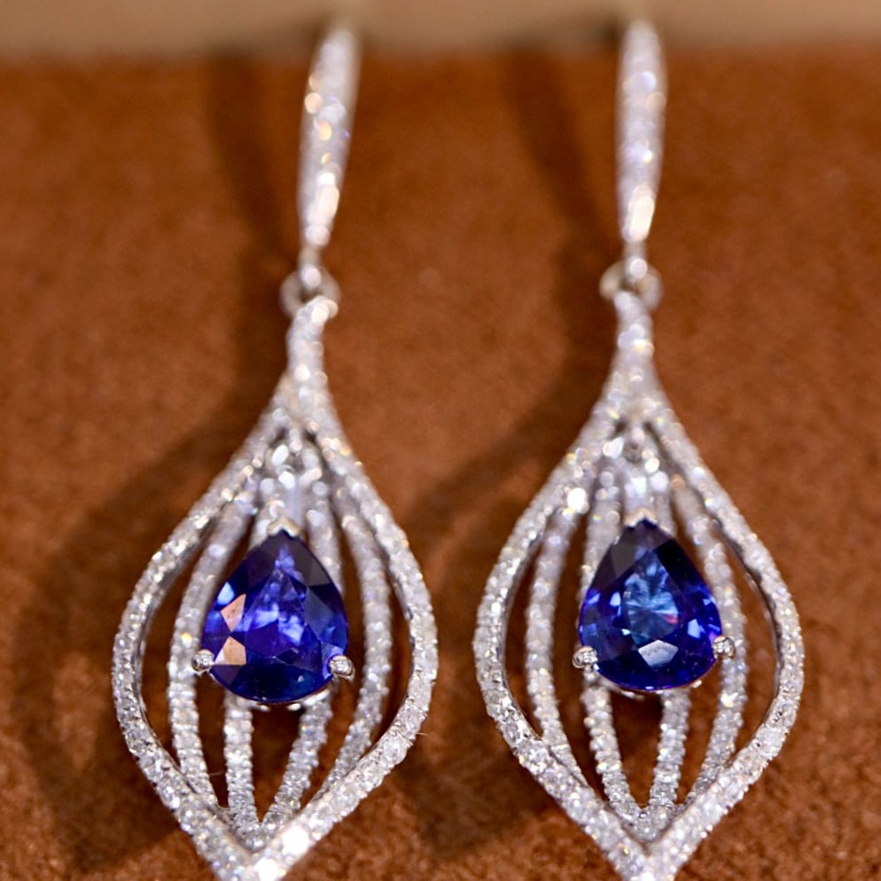 14k Gold 2.10 Ctw Natural Sapphire & Diamond Earrings - 4