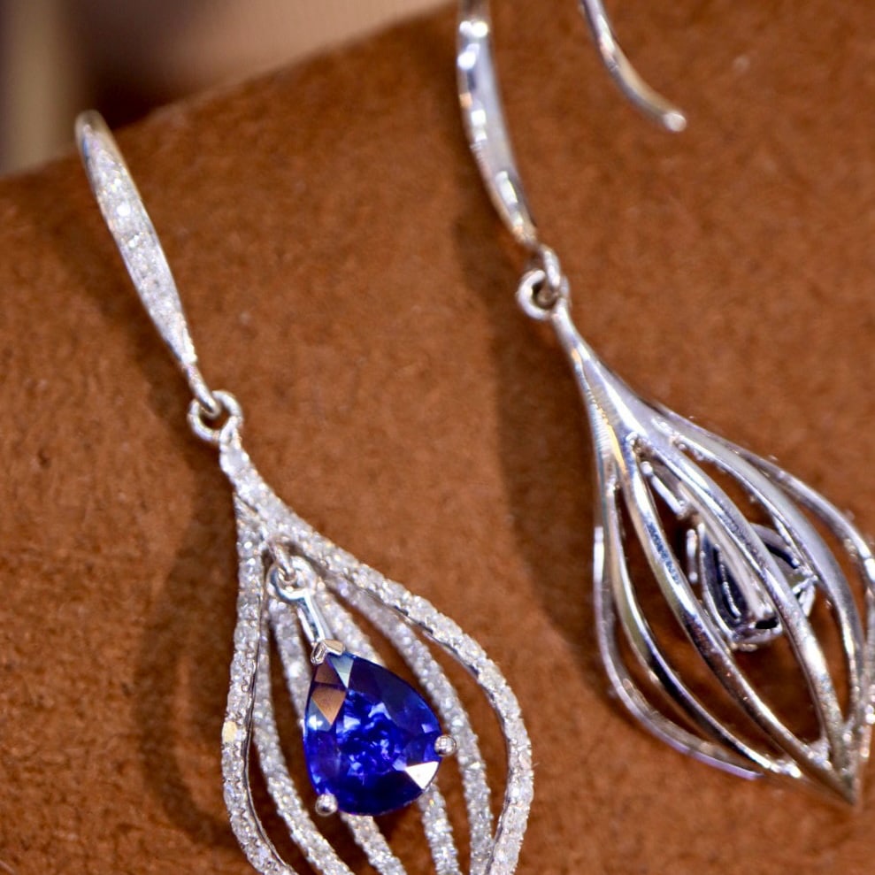14k Gold 2.10 Ctw Natural Sapphire & Diamond Earrings - 5