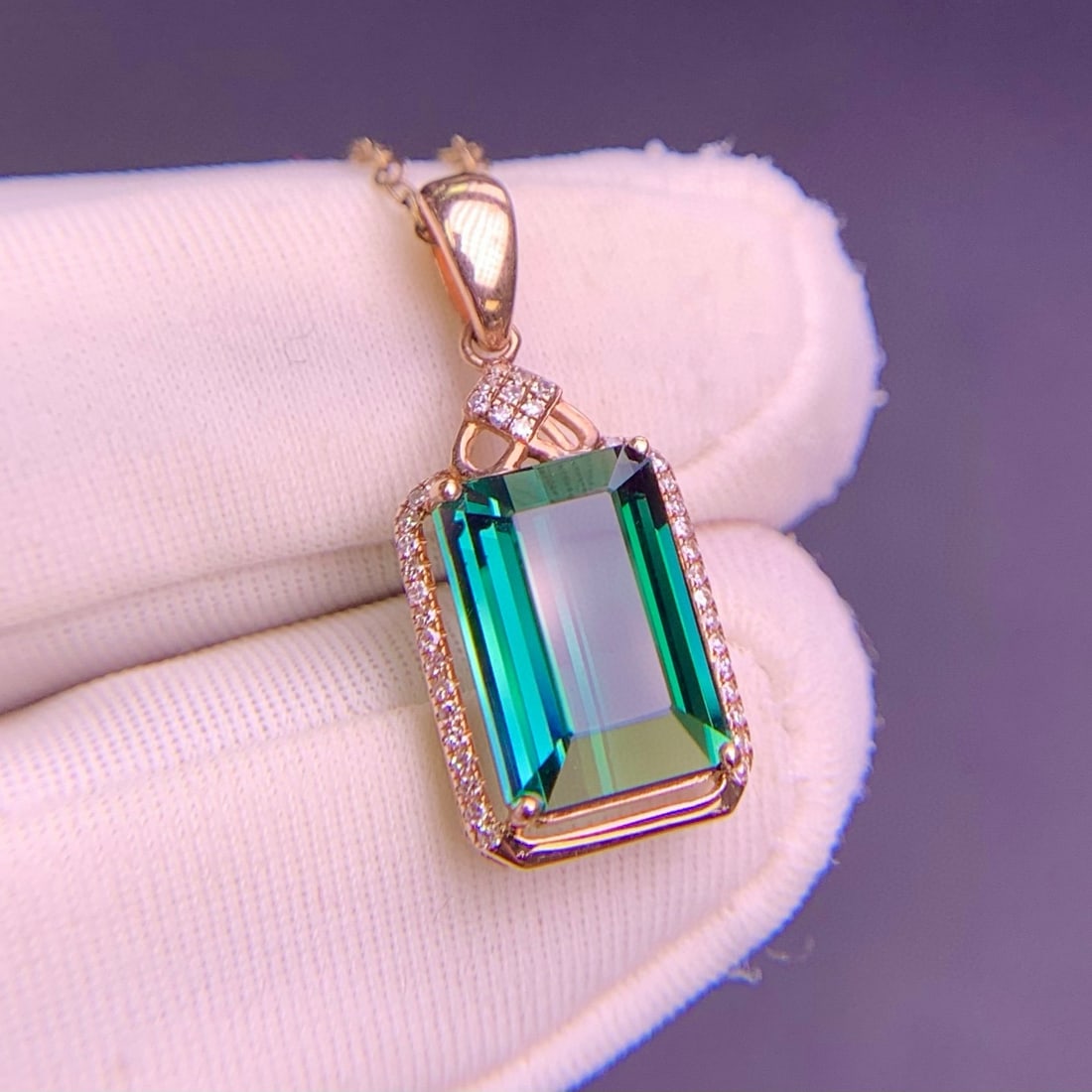 14k Gold 3.4 Ct Natural Tourmaline & Diamond Pendant( Without Chain ) - 2