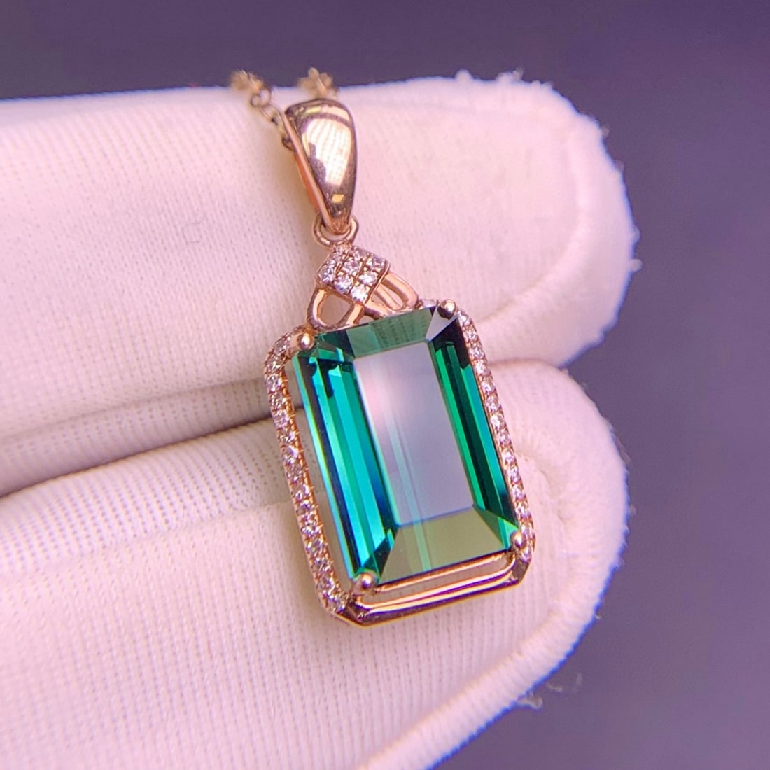 14k Gold 3.4 Ct Natural Tourmaline & Diamond Pendant( Without Chain ) - 3