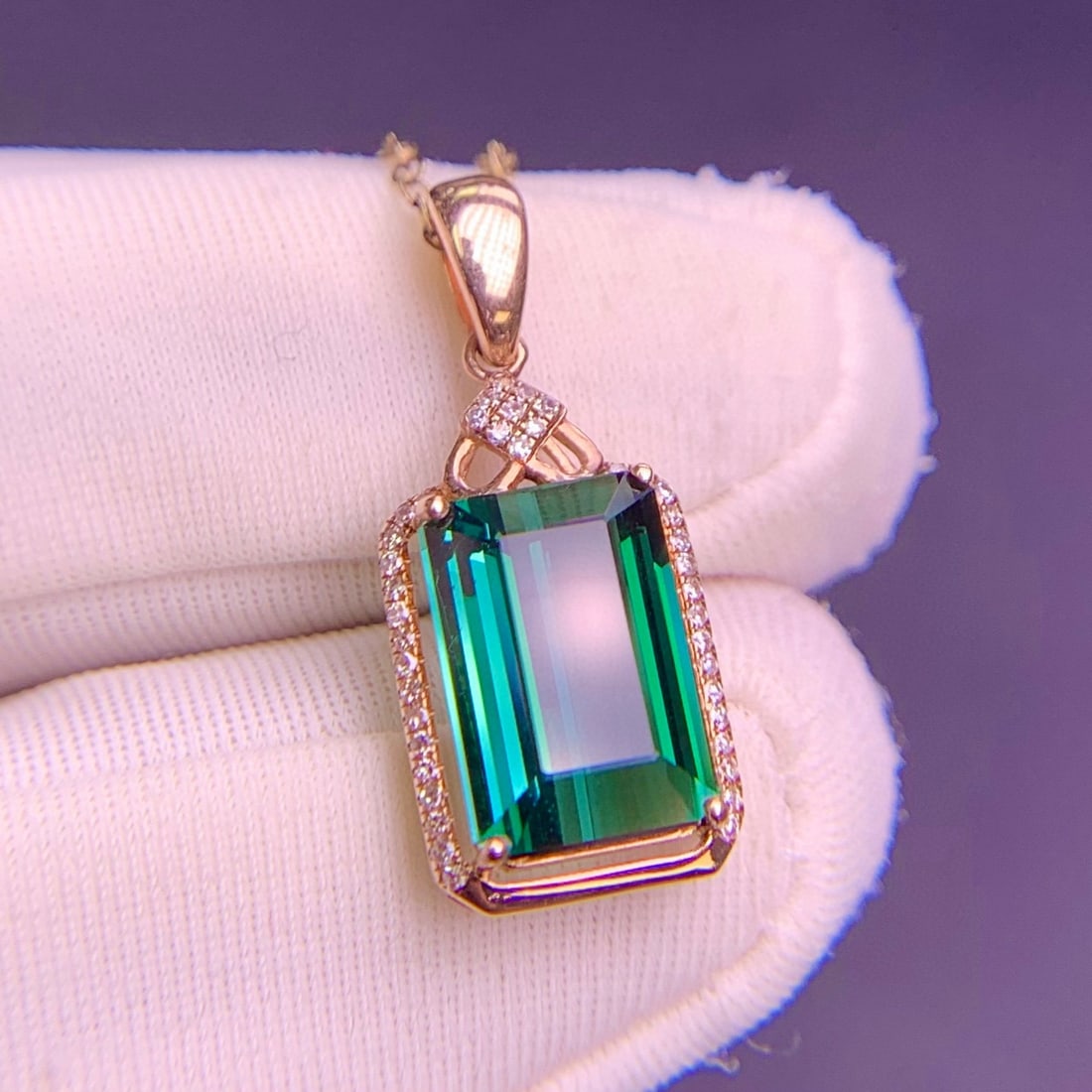 14k Gold 3.4 Ct Natural Tourmaline & Diamond Pendant( Without Chain ) - 5