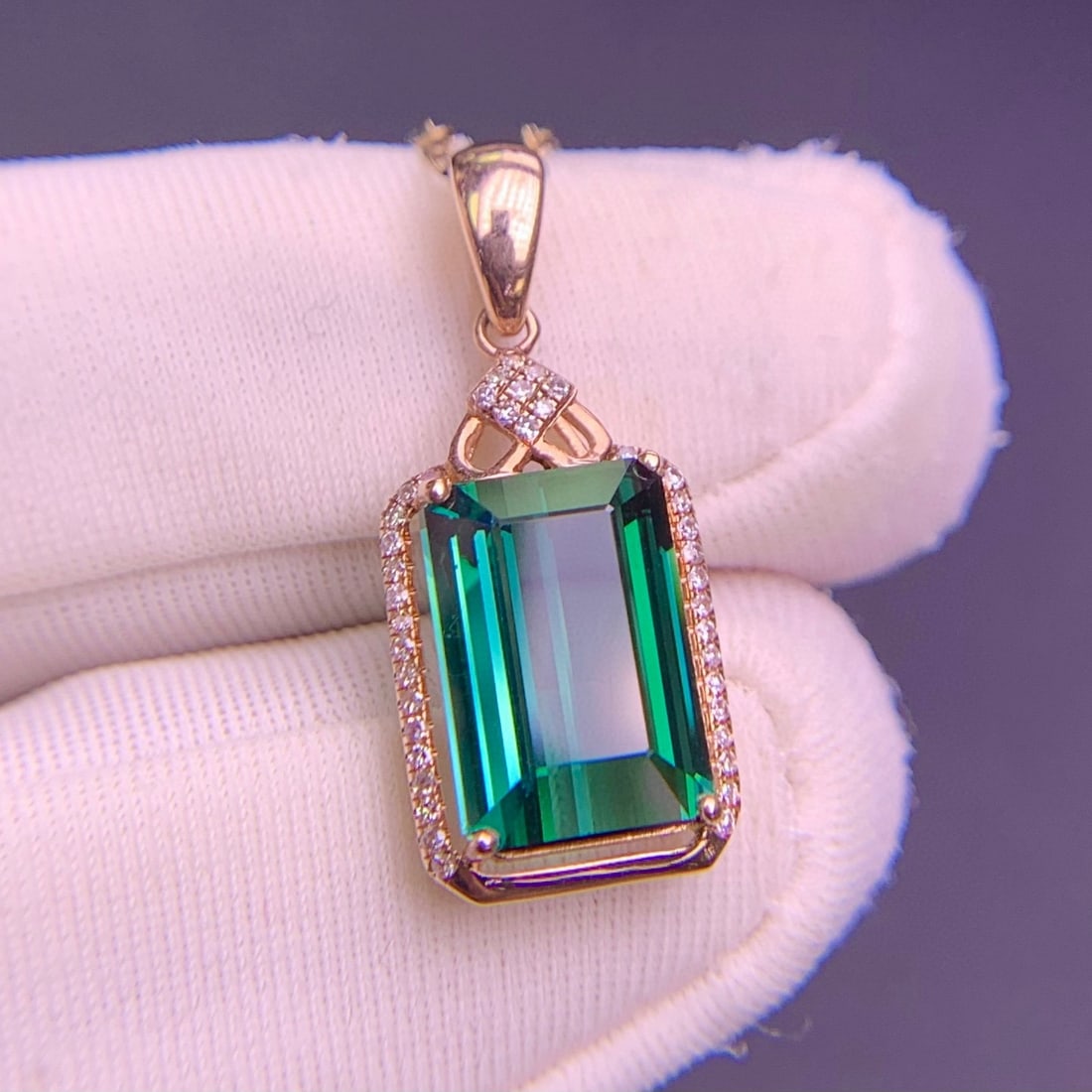14k Gold 3.4 Ct Natural Tourmaline & Diamond Pendant( Without Chain ) - 6