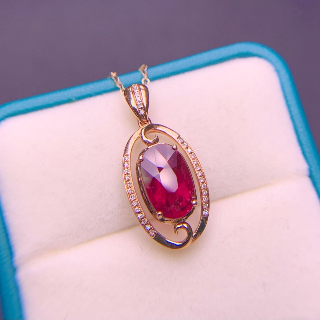 14k Gold 4.2 Ct Natural Tourmaline & Diamond Pendant( Without Chain ) - 2