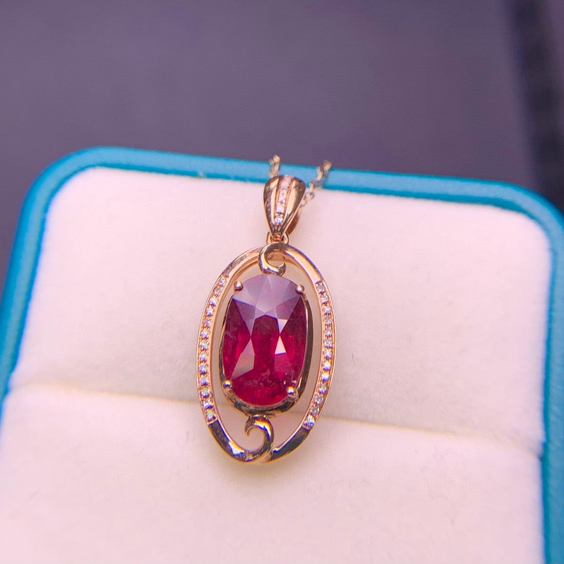14k Gold 4.2 Ct Natural Tourmaline & Diamond Pendant( Without Chain ) - 3