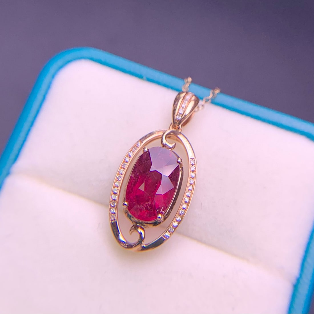 14k Gold 4.2 Ct Natural Tourmaline & Diamond Pendant( Without Chain ) - 4