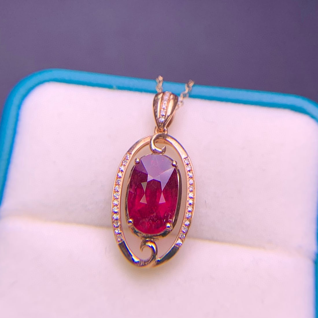 14k Gold 4.2 Ct Natural Tourmaline & Diamond Pendant( Without Chain ) - 5