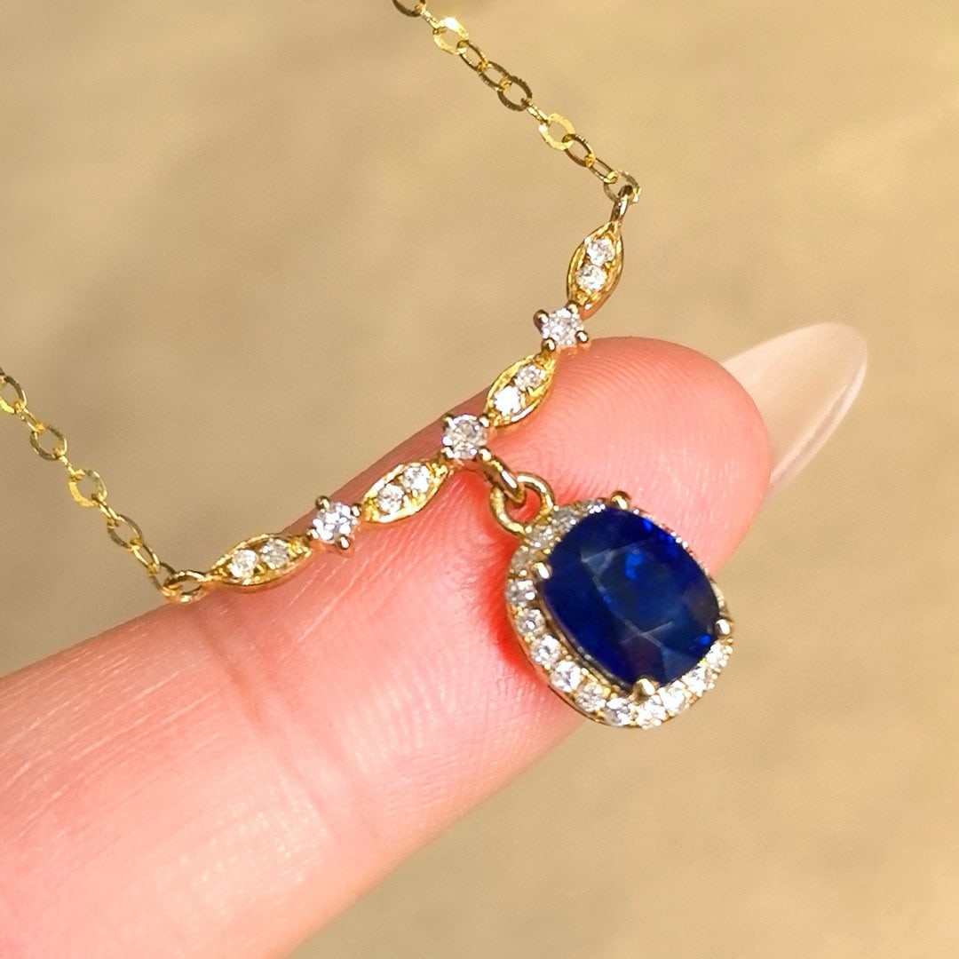 14k Gold 1.63 Ctw Natural Sapphire & Diamond Necklace - 2
