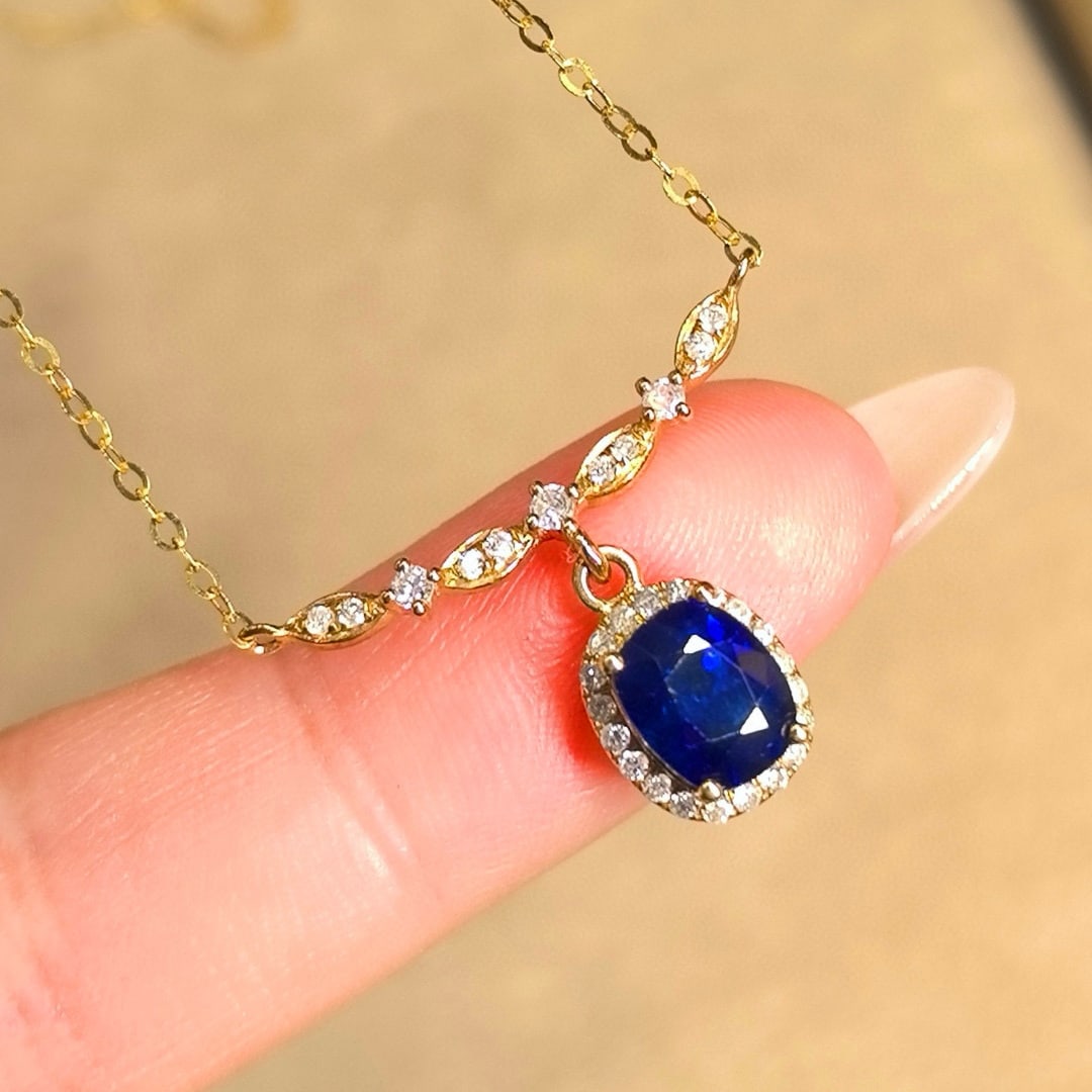 14k Gold 1.63 Ctw Natural Sapphire & Diamond Necklace - 3