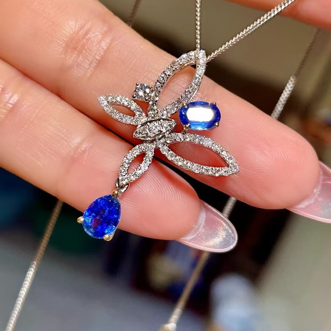14k Gold 2.2 Ctw Natural Sapphire & Diamond Pendant( Without Chain ) - 3