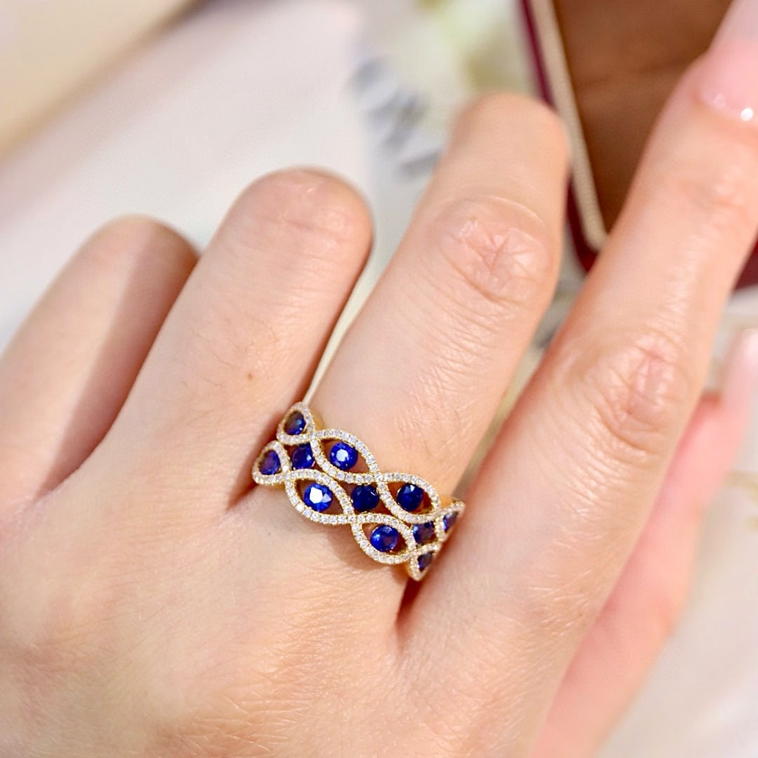 14k Gold 1.61 Ctw Natural Sapphire & Diamond Ring - 5