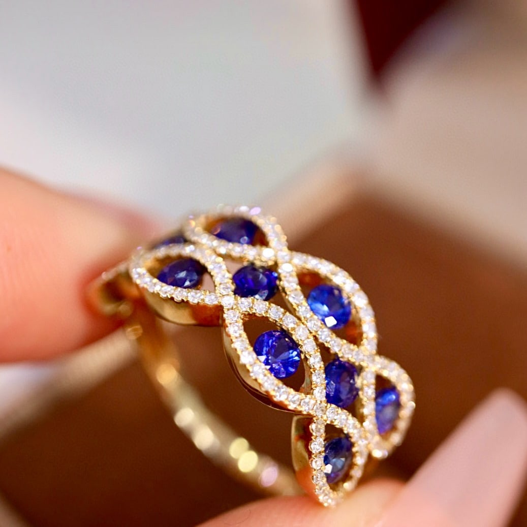 14k Gold 1.61 Ctw Natural Sapphire & Diamond Ring - 7
