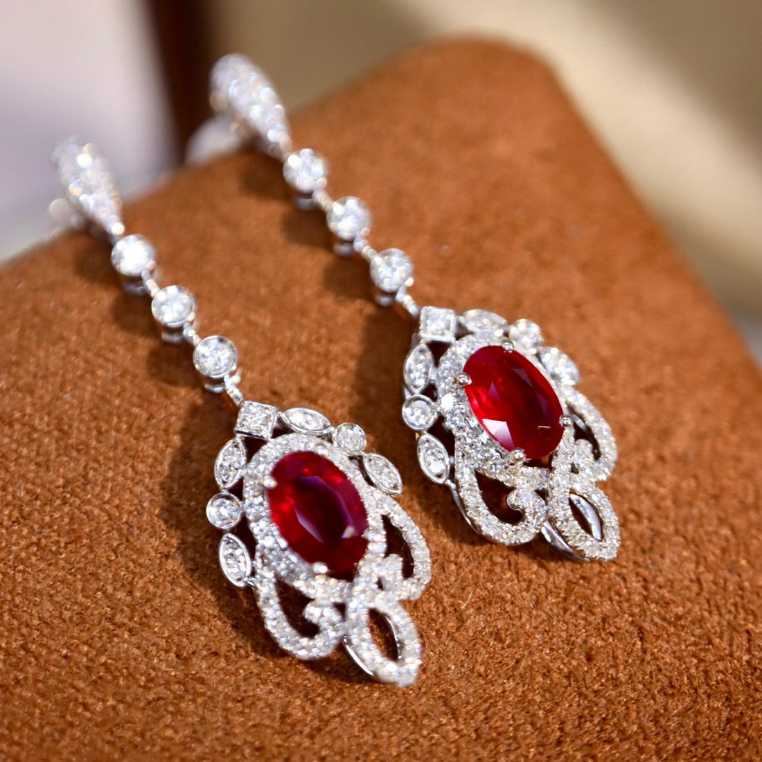 14k Gold 1.6 Ctw Natural Ruby & Diamond Earrings - 2