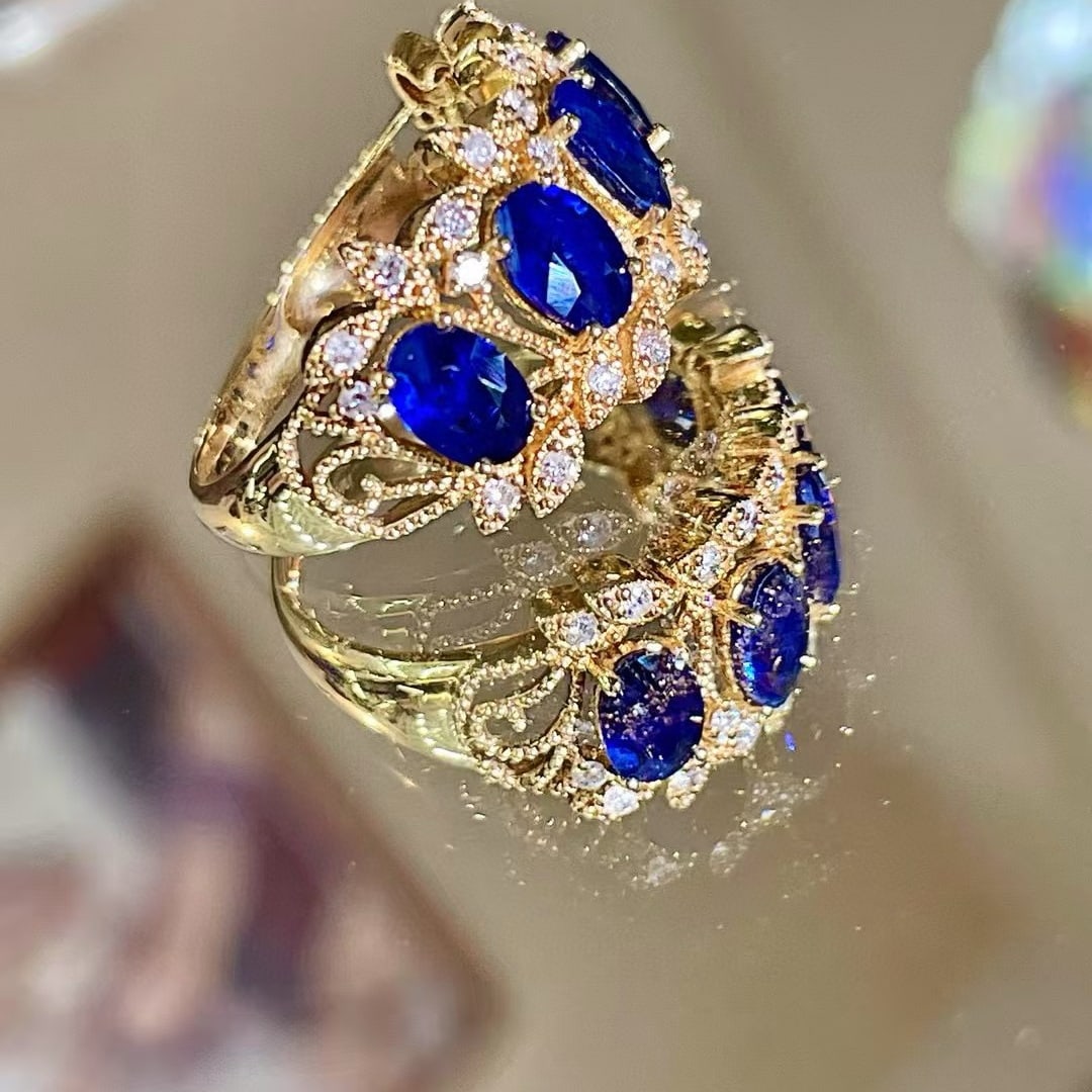 14k Gold 2.57 Ctw Natural Sapphire & Diamond Ring - 3