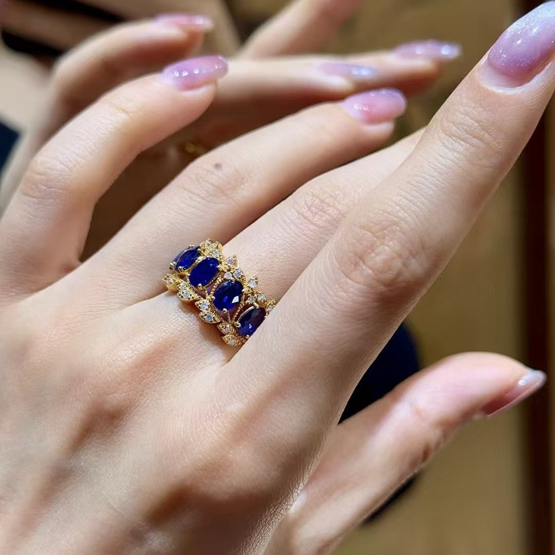 14k Gold 2.57 Ctw Natural Sapphire & Diamond Ring - 4
