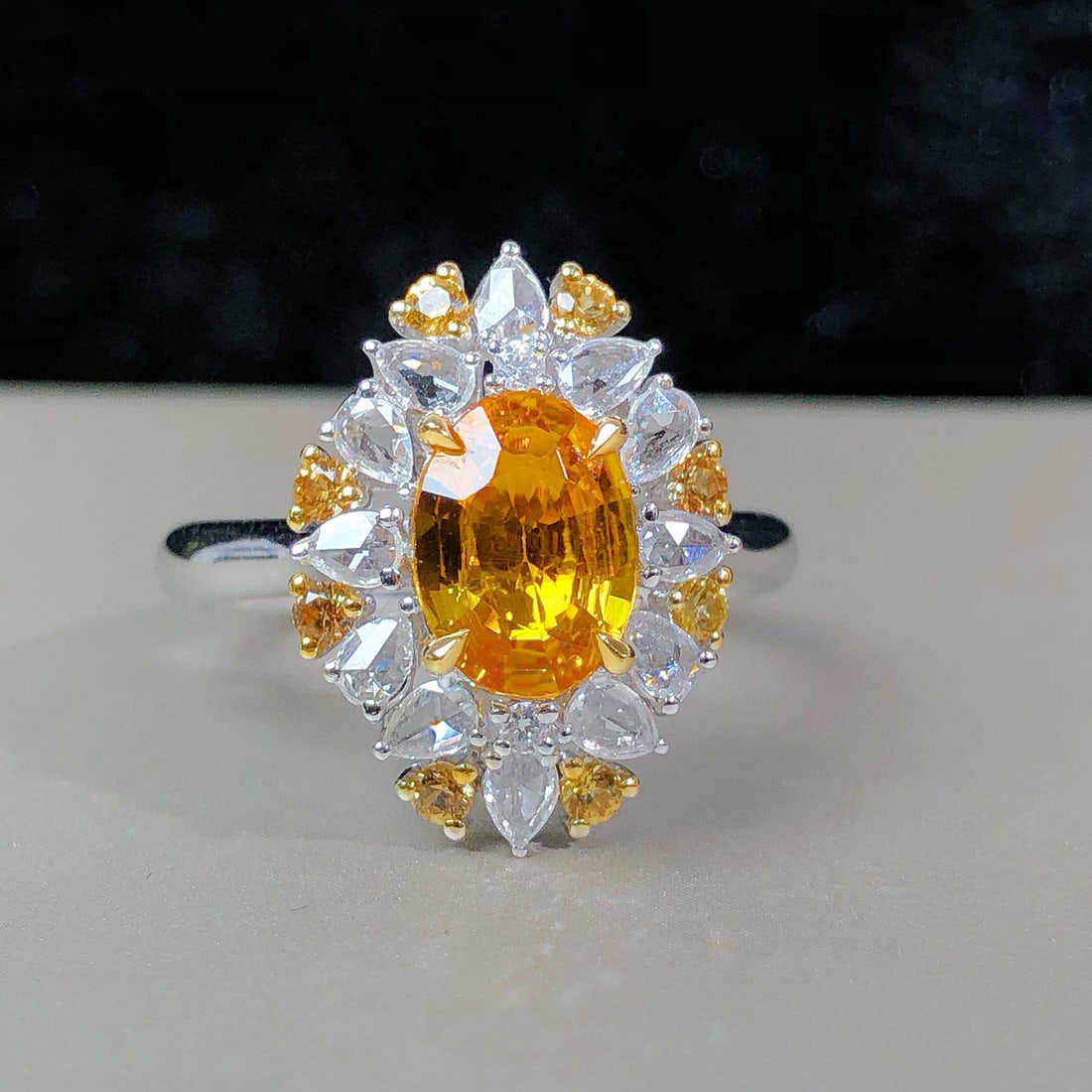 14k Gold 1.46 Ctw Natural Sapphire & Sapphire Ring: Ref:230977186 // gold content:14k gold // ring size:7. 25us // // main gemstone:sapphire // shape:oval // carat weight:1. 19ct // color:yellow // treatment:natural // // adjacent gemstone 2 :