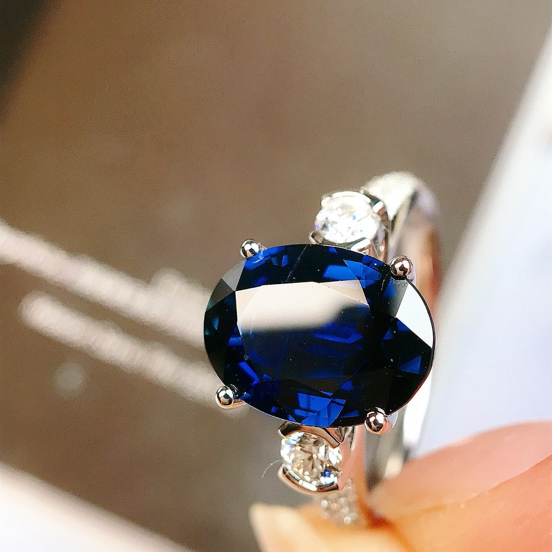 14k Gold 3.73 Ctw Natural Sapphire & Diamond Ring - 3