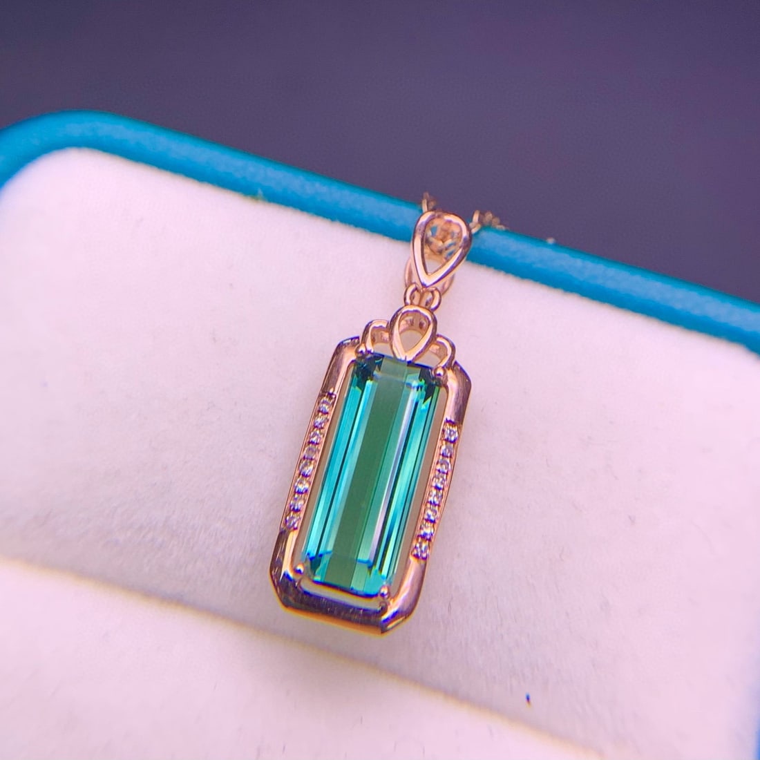 14k Gold 1.8 Ct Natural Tourmaline & Diamond Pendant( Without Chain ) - 2