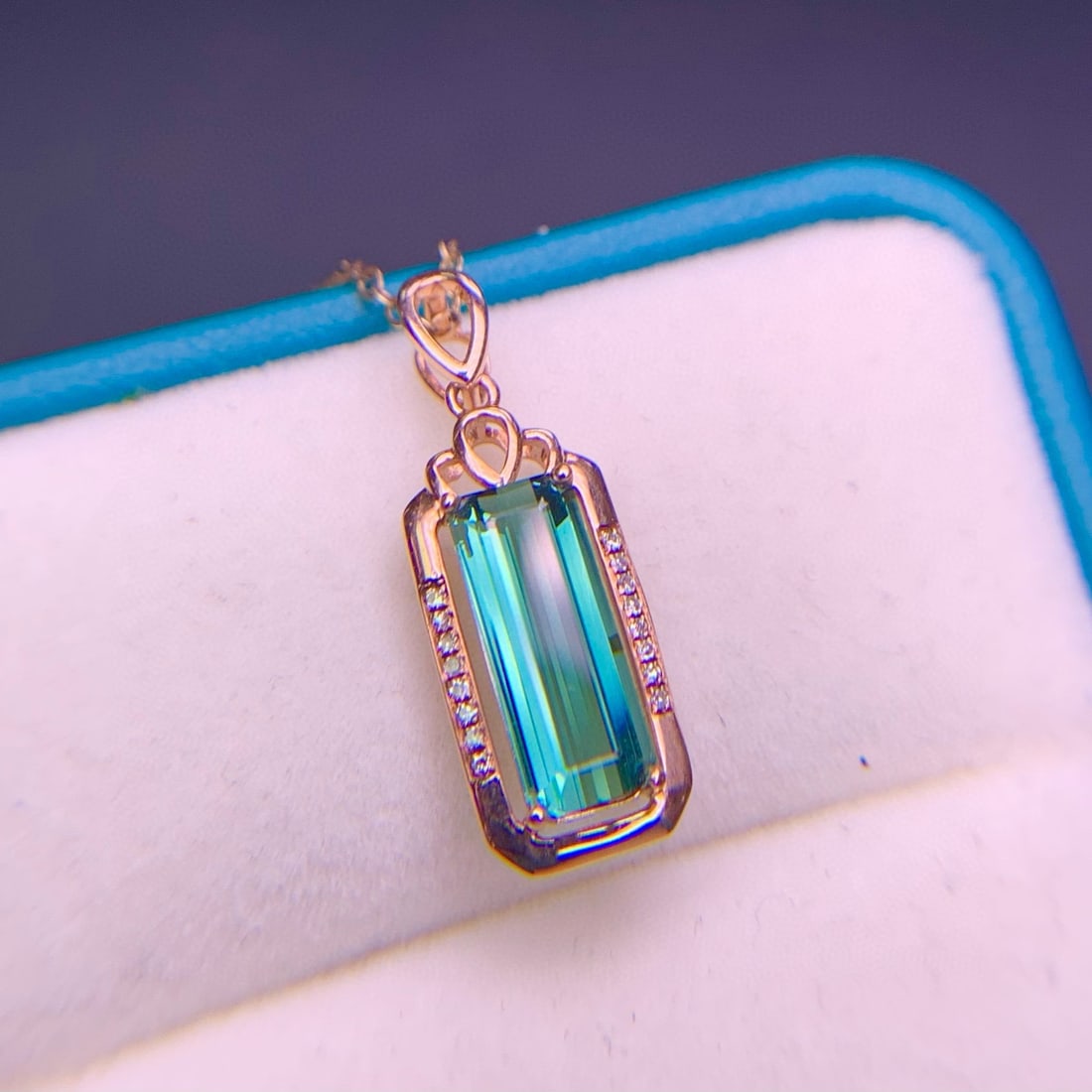 14k Gold 1.8 Ct Natural Tourmaline & Diamond Pendant( Without Chain ) - 4