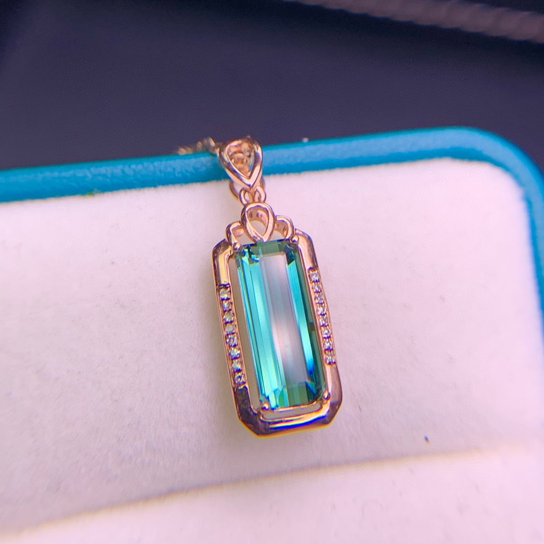 14k Gold 1.8 Ct Natural Tourmaline & Diamond Pendant( Without Chain ) - 5