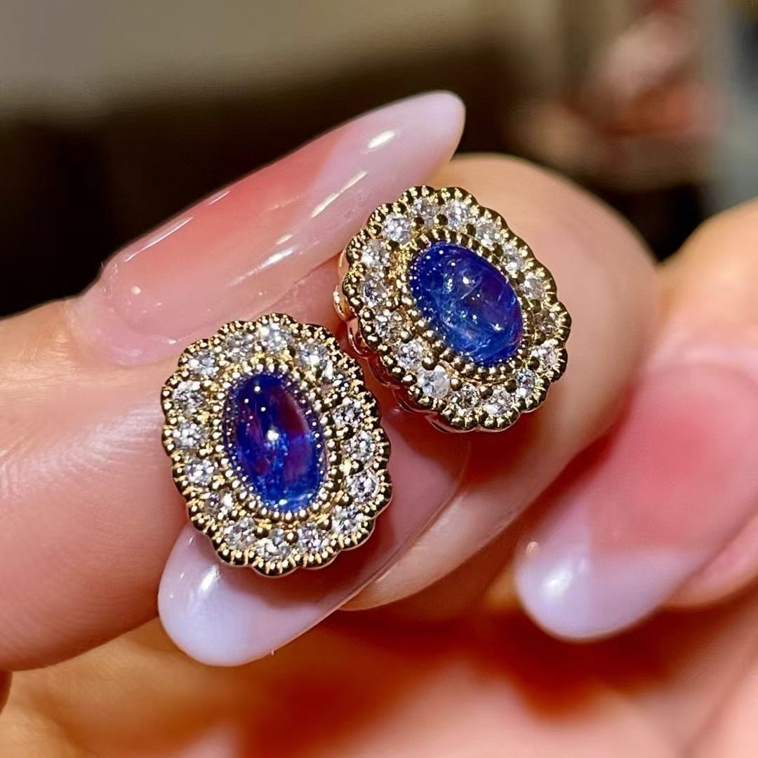 14k Gold 2.14 Ctw Natural Sapphire & Diamond Earrings - 2