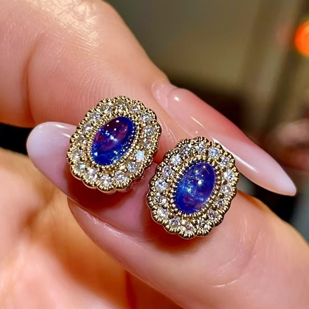 14k Gold 2.14 Ctw Natural Sapphire & Diamond Earrings - 3