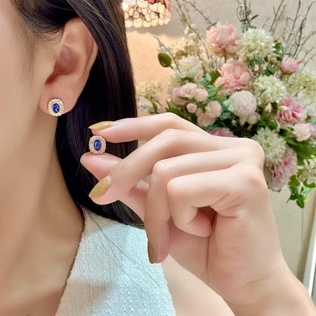 14k Gold 2.14 Ctw Natural Sapphire & Diamond Earrings - 4