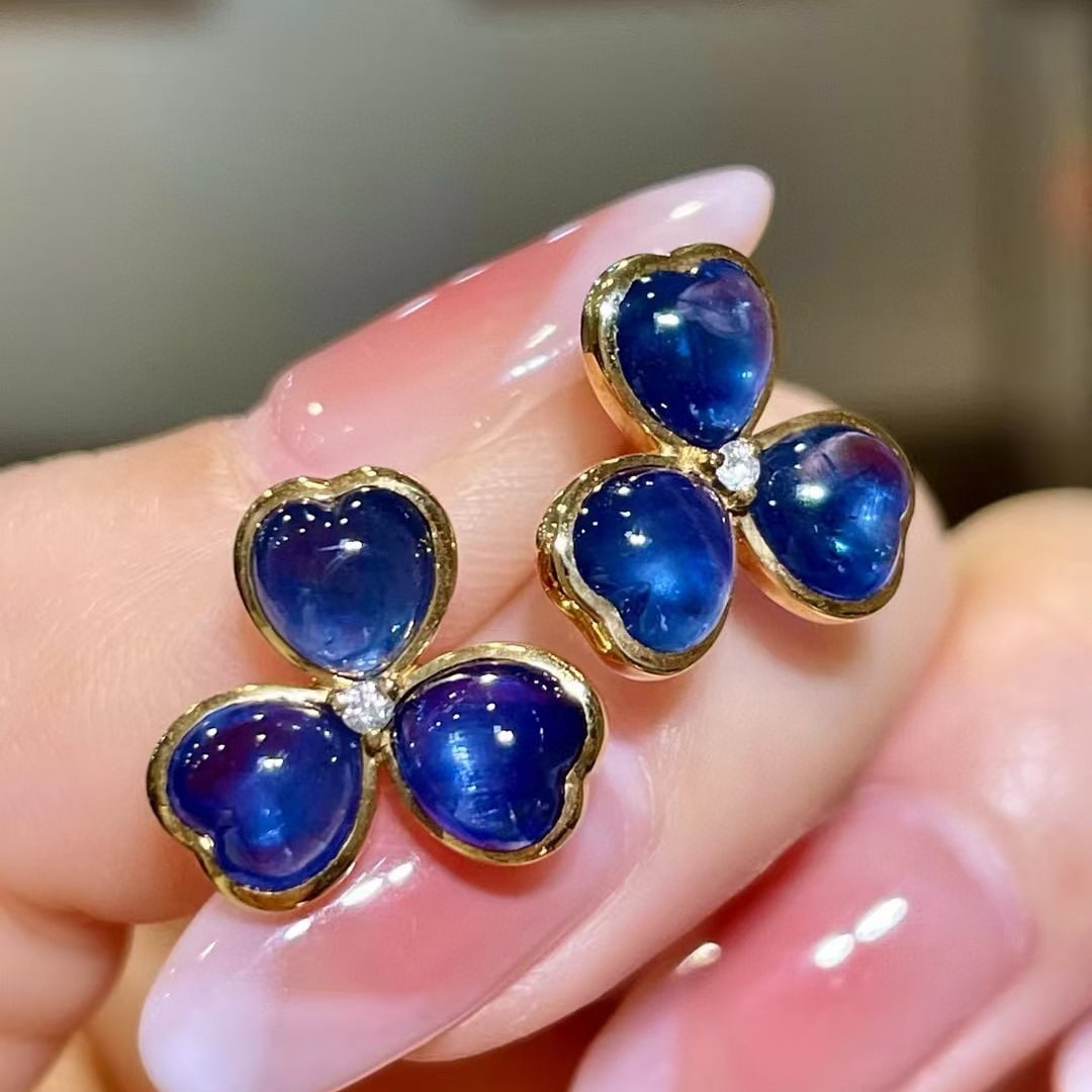 14k Gold 7.46 Ctw Natural Sapphire & Diamond Earrings - 2