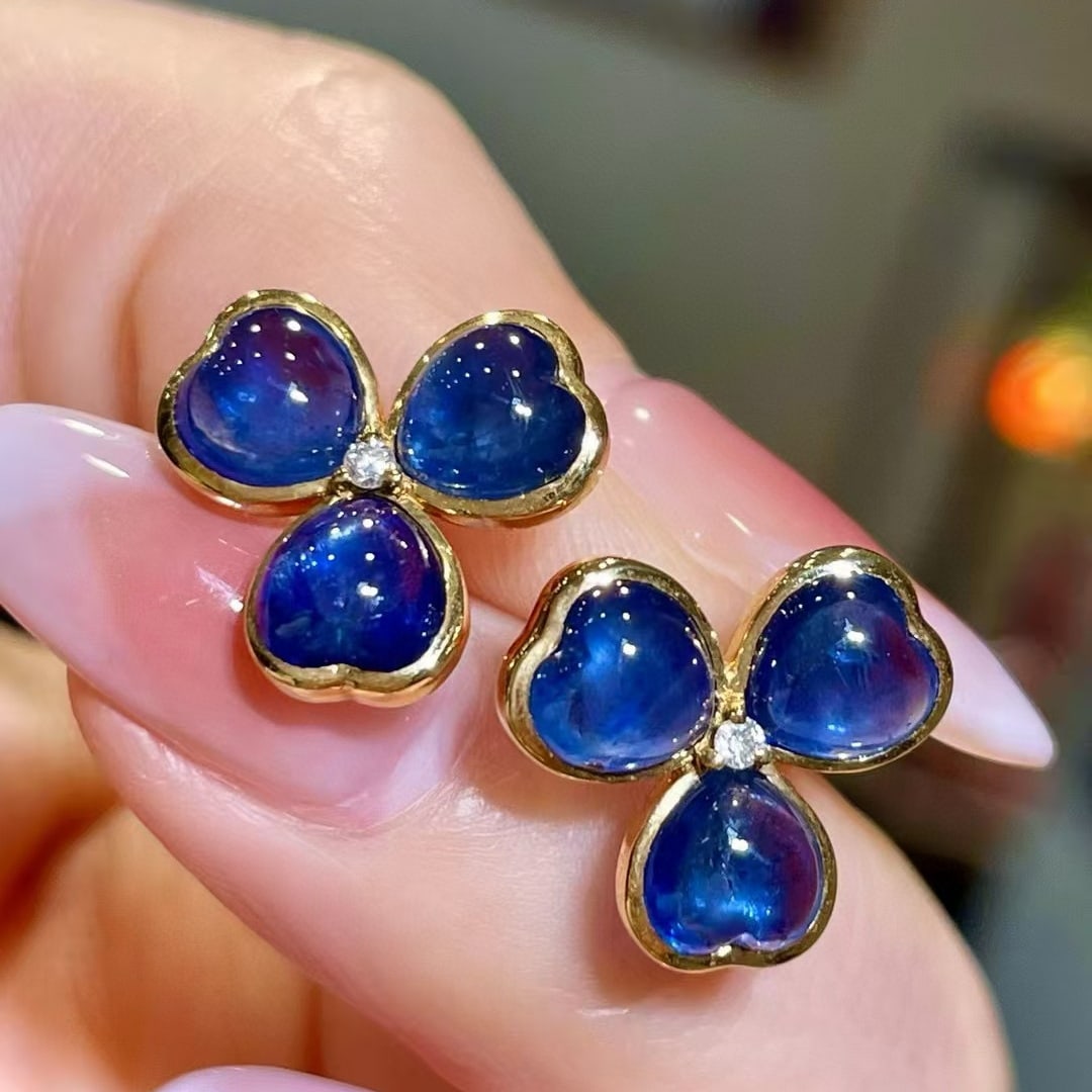 14k Gold 7.46 Ctw Natural Sapphire & Diamond Earrings - 3
