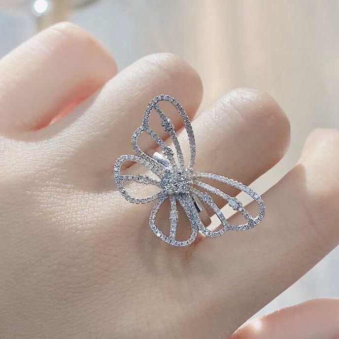 14k Gold 0.85 Ct Natural H Diamond & Butterfly Ring - 2