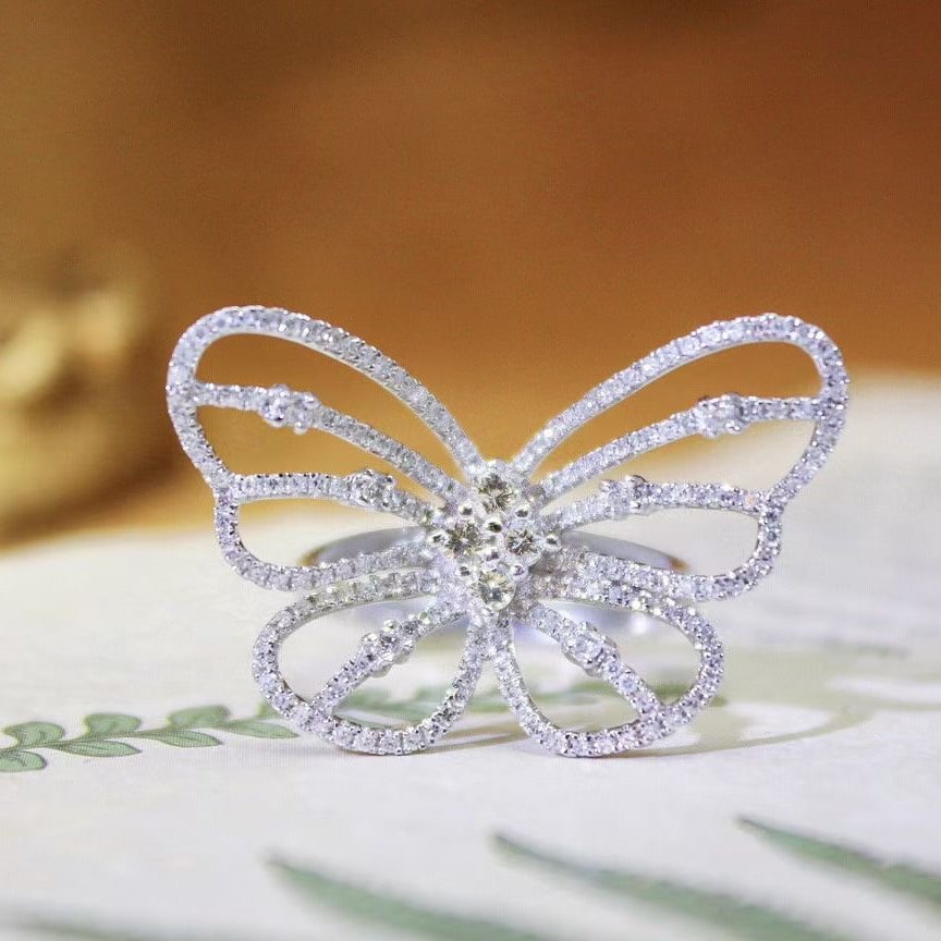 14k Gold 0.85 Ct Natural H Diamond & Butterfly Ring - 3