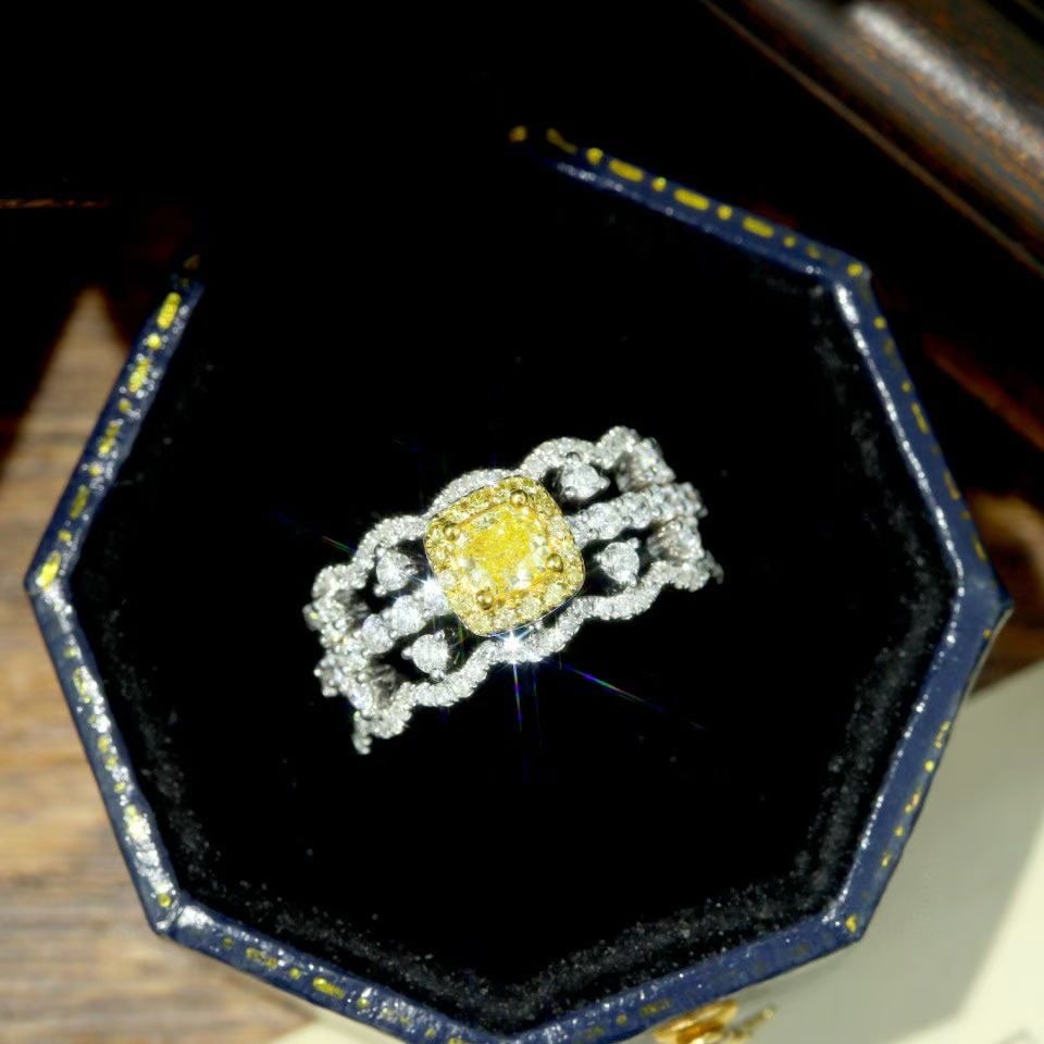 14k Gold 1.14 Ctw Natural Yellow Diamond & Diamond Ring - 3