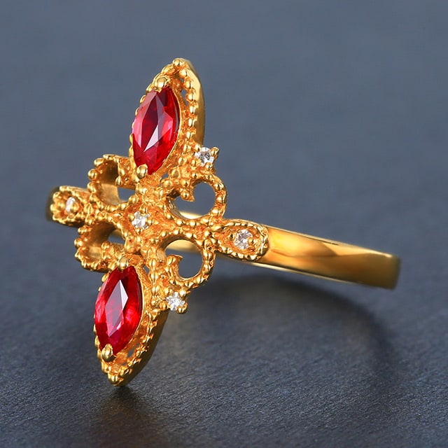 14k Gold 0.33 Ctw Vivid Red Natural Ruby & Diamond Ring - 2