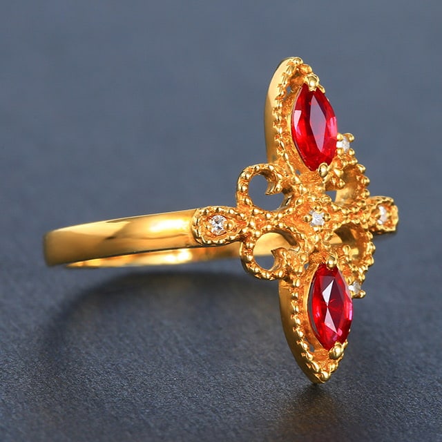 14k Gold 0.33 Ctw Vivid Red Natural Ruby & Diamond Ring - 3