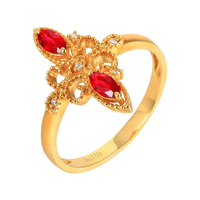 14k Gold 0.33 Ctw Vivid Red Natural Ruby & Diamond Ring - 5