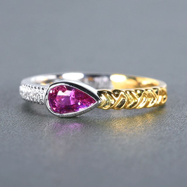 14k Gold 0.81 Ctw Natural Sapphire & Diamond Ring: Ref:230978050 // gold content:14k gold // ring size:7. 25us // // main gemstone:sapphire // shape:pear // carat weight:0. 78ct // color:pink // treatment:natural // // adjacent gemstone 2 : diamond