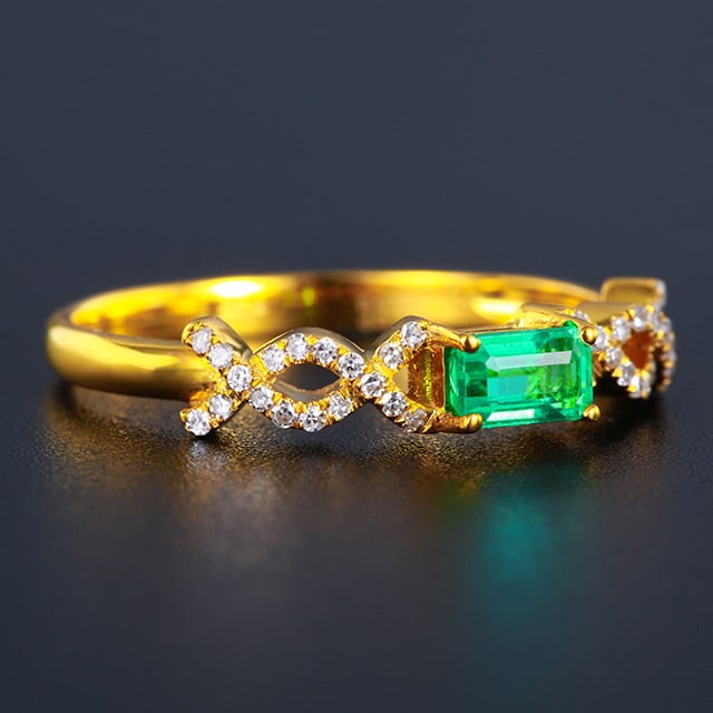 14k Gold 0.46 Ctw Vivid Green Natural Emerald & Diamond Ring - 3