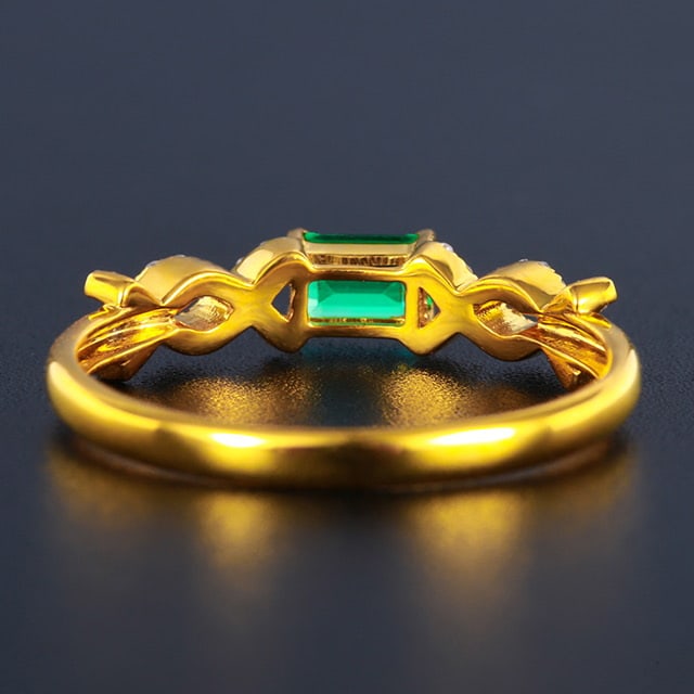 14k Gold 0.46 Ctw Vivid Green Natural Emerald & Diamond Ring - 4