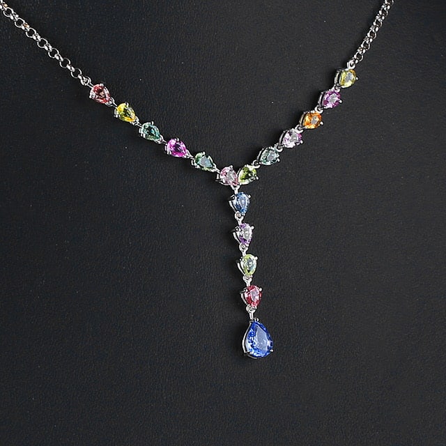 14k Gold 3.92 Ctw Natural Sapphire & Sapphire Necklace - 2