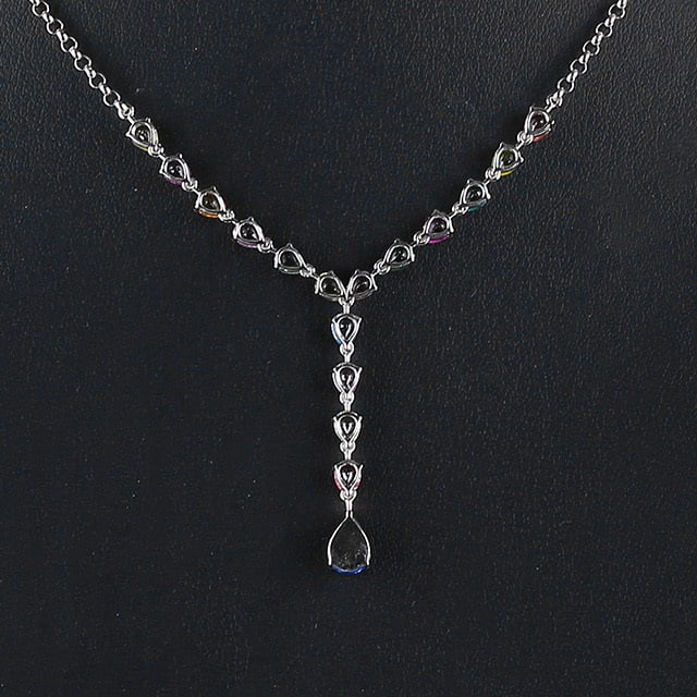 14k Gold 3.92 Ctw Natural Sapphire & Sapphire Necklace - 4