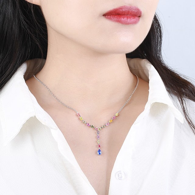 14k Gold 3.92 Ctw Natural Sapphire & Sapphire Necklace - 6