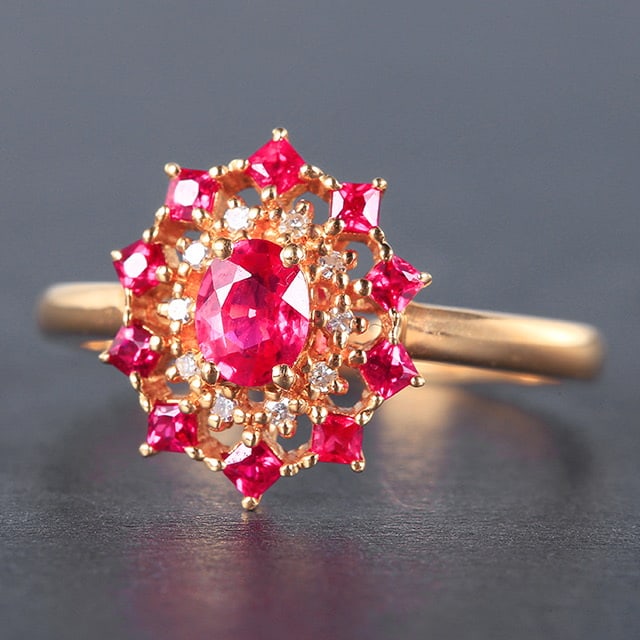 14k Gold 0.72 Ctw Natural Ruby & Diamond Ring - 2