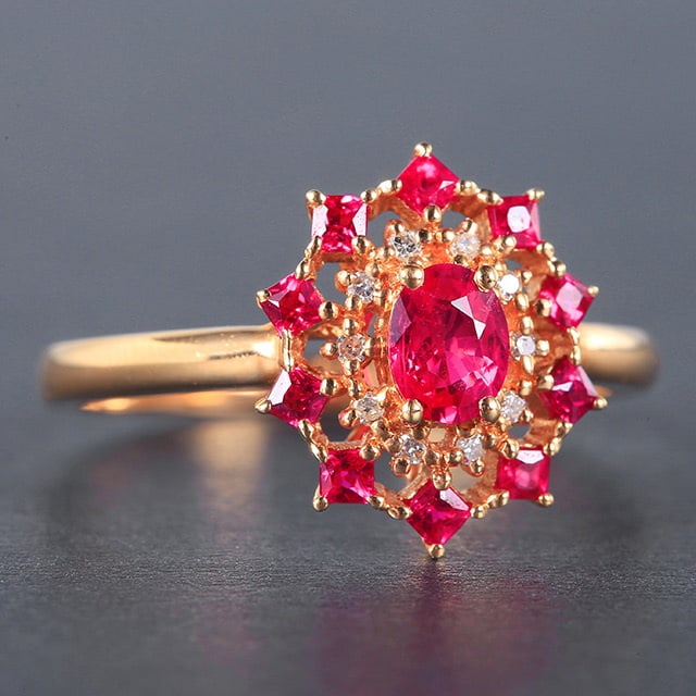 14k Gold 0.72 Ctw Natural Ruby & Diamond Ring - 3