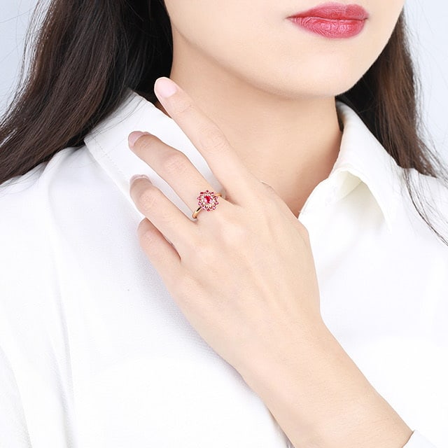 14k Gold 0.72 Ctw Natural Ruby & Diamond Ring - 6