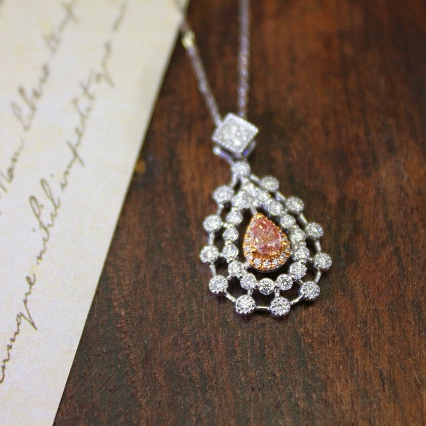 14k Gold 0.61 Ctw Natural Pink Diamond & Diamond Pendant( Without Chain ) - 2
