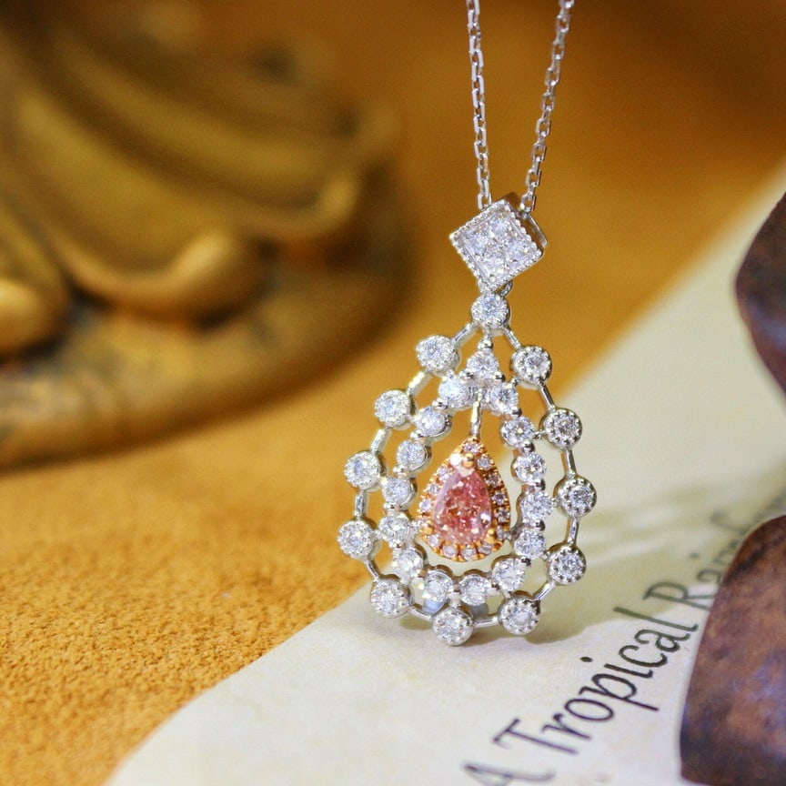 14k Gold 0.61 Ctw Natural Pink Diamond & Diamond Pendant( Without Chain ) - 3