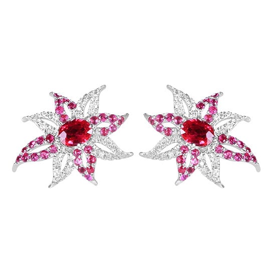 14k Gold 0.79 Ctw Natural Ruby & Diamond Earrings: Ref:230978032 // gold content:14k gold // main gemstone:ruby // shape:oval // carat weight:0. 58ct // color:pigeonblood red // treatment:natural // // adjacent gemstone 2 : diamond // number of