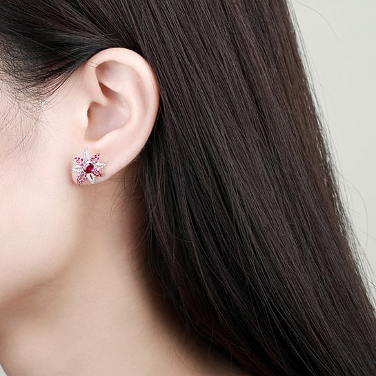 14k Gold 0.79 Ctw Natural Ruby & Diamond Earrings - 2